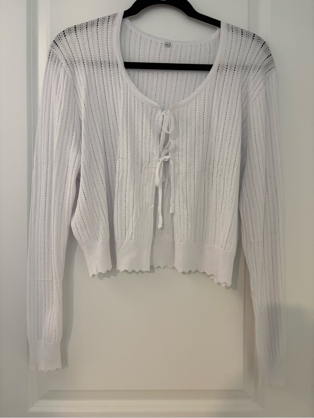 Classic Open-Knit White Tie-Front Cardigan Shrug